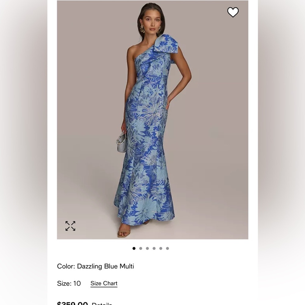 Donna Karan Blue and White One Shoulder Gown